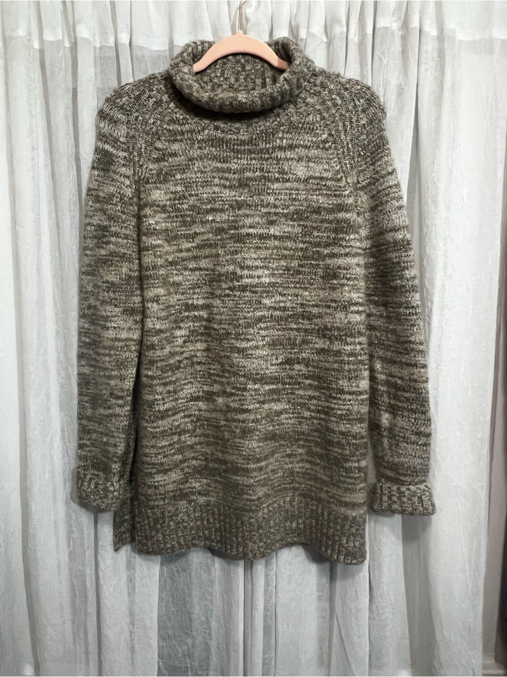Zara Marled Taupe and Cream Turtleneck Sweater